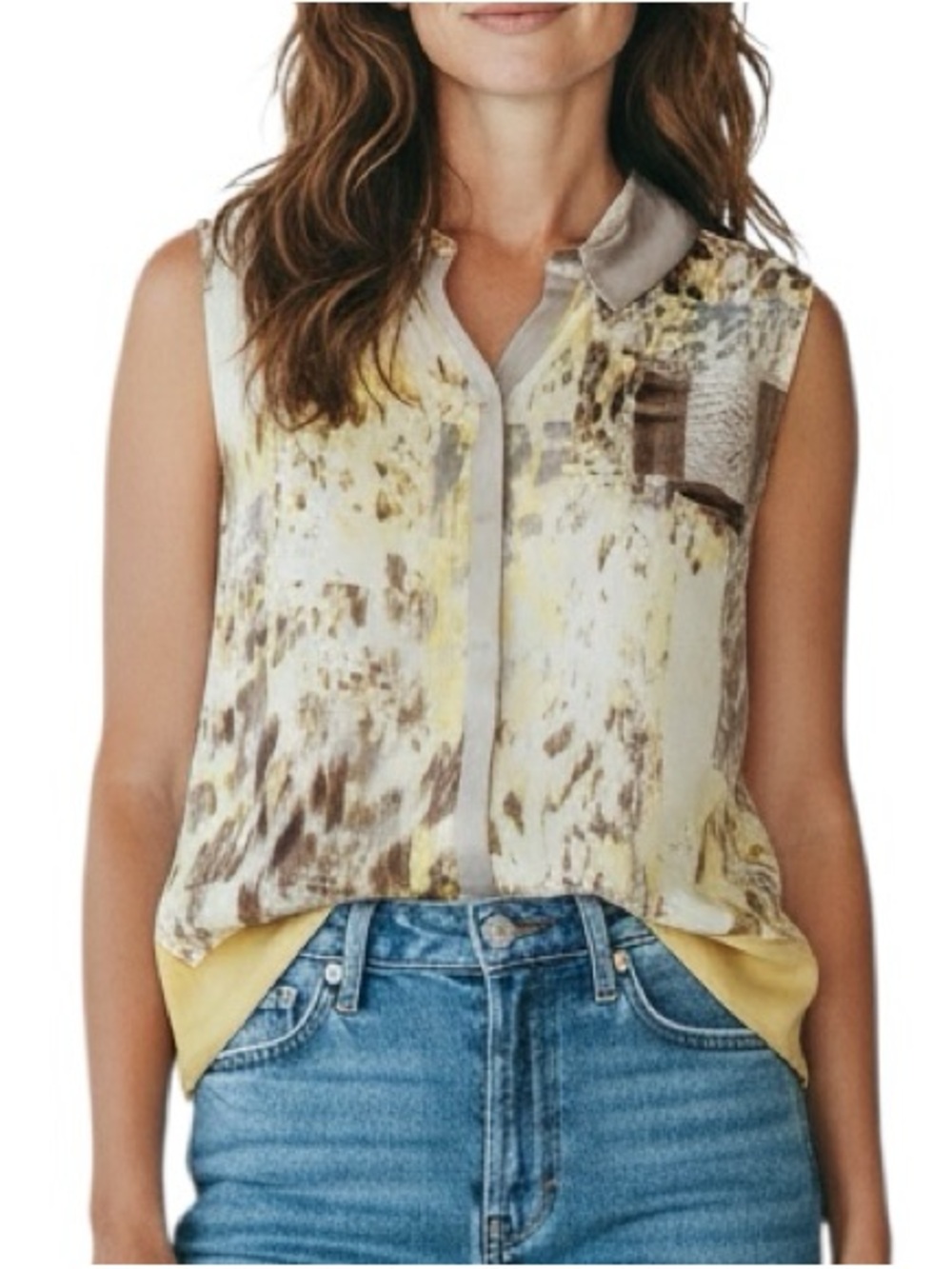 Ellie Tahari silk sleeveless layered button down top size S excellent condition